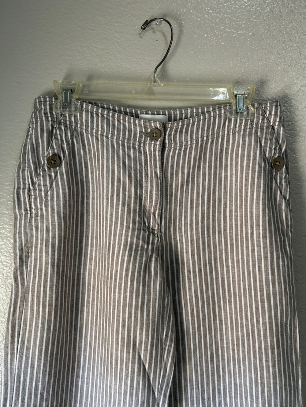 Chico's Womens Striped Linen-Blend Wide-Leg Pants in Tan White Lightweight Sz 00 - Picture 5 of 7
